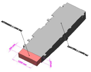 <p> Fig. 1 - Geometry of the casting (gray) and the appendix (red)</p>