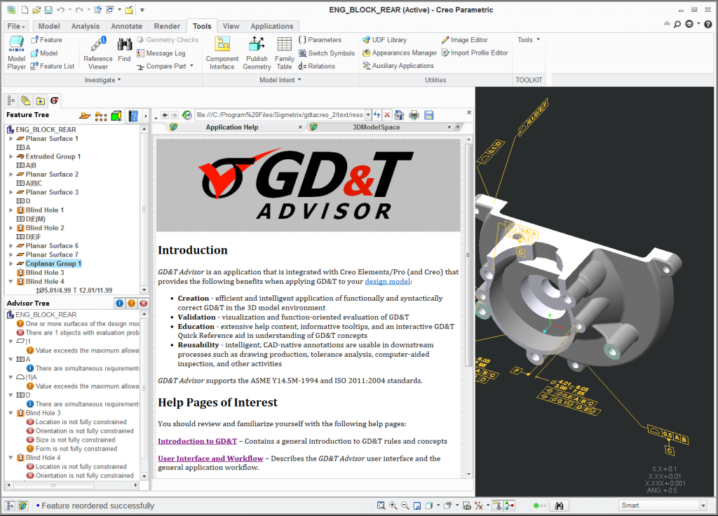 GD&T Advisor the interactive software solution to guide the designer or engineer towards the correct application of GD&T, based on CETOL 6σ Precise Constraint Technology