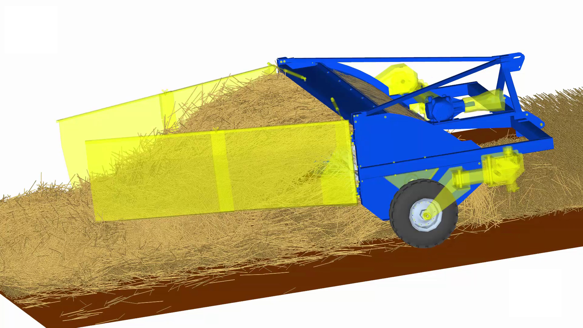 Hay tedder model with millions of flexible fibers means more accuracy for agriculture industry digital models.